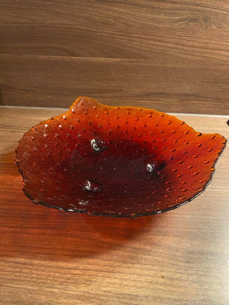 Vintage Amberkleurige Glazen Schaal met Noppen, Ophalen of Verzenden