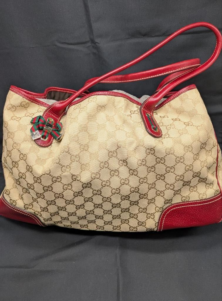 Gucci Princy GG canvas(large) tas Beige/goud/wijnrood, Ophalen of Verzenden, Nieuw, Beige, Handtas