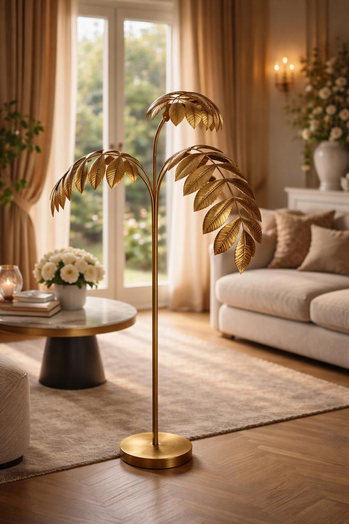 Mooie palmboom lamp goud metaal zgan, Ophalen of Verzenden