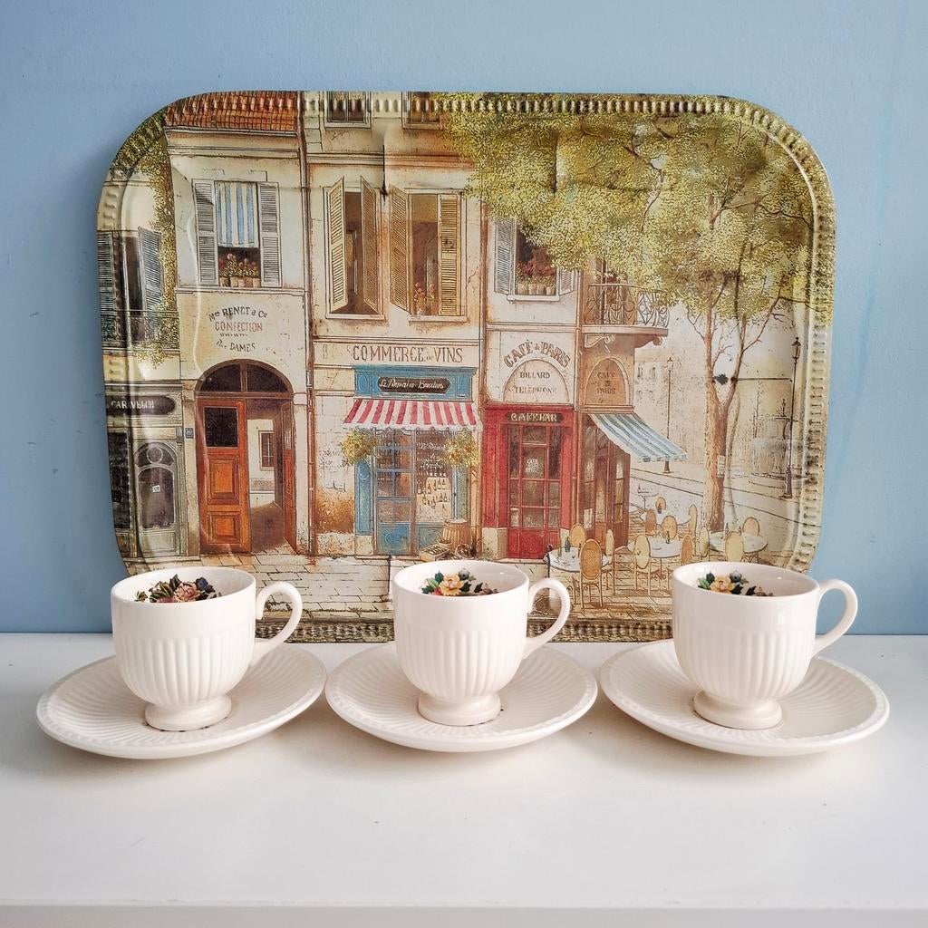 Wedgwood 'Conway', 3 espresso kop en schotels, Huis en Inrichting, Keuken | Servies, Ophalen of Verzenden, Zo goed als nieuw, Wedgwood