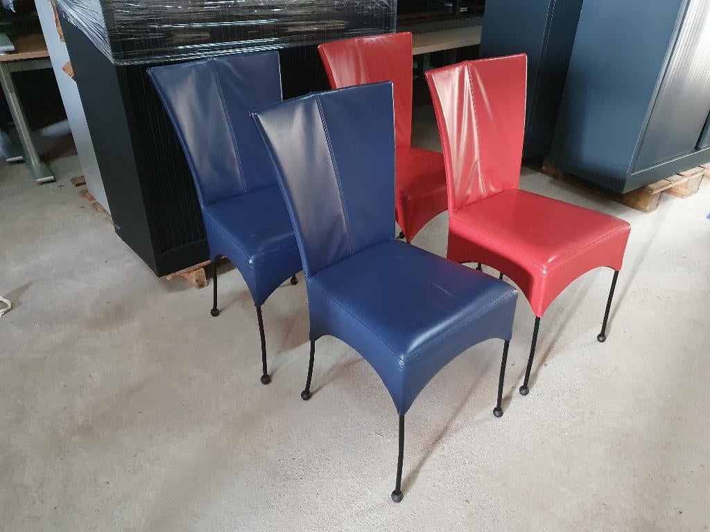 14x stoel echt leer ( kantinestoel / eetkamerstoel ) blauw, Huis en Inrichting, Stoelen, Ophalen, Blauw, Leer, Industriestraat 5