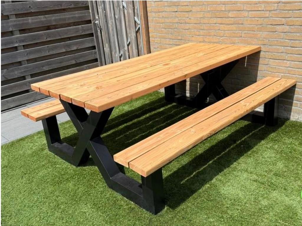Picknicktafel Metaal X-Poot - Robuust en Stijlvol douglas., Ophalen, Zo goed als nieuw, Rechthoekig, Metaal