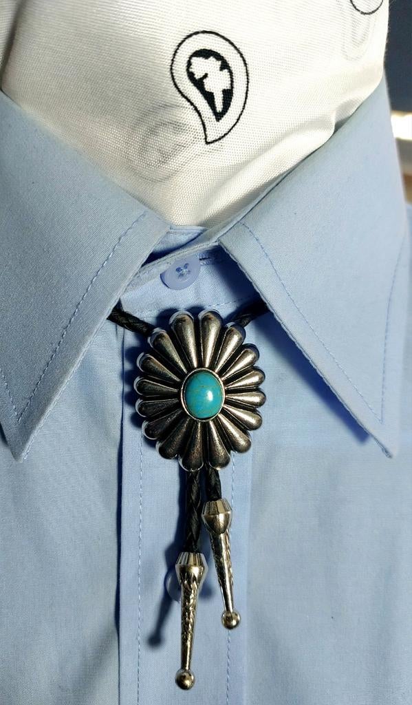 Vintage Bolo Tie met Turquoise Steen, Effen, Onbekend, Blauw, Ophalen of Verzenden