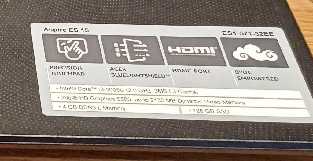 Acer Aspire ES15 - i3, 4GB RAM, 128GB SSD, Computers en Software, Windows Laptops, Gebruikt, 2 tot 3 Ghz, Ophalen of Verzenden