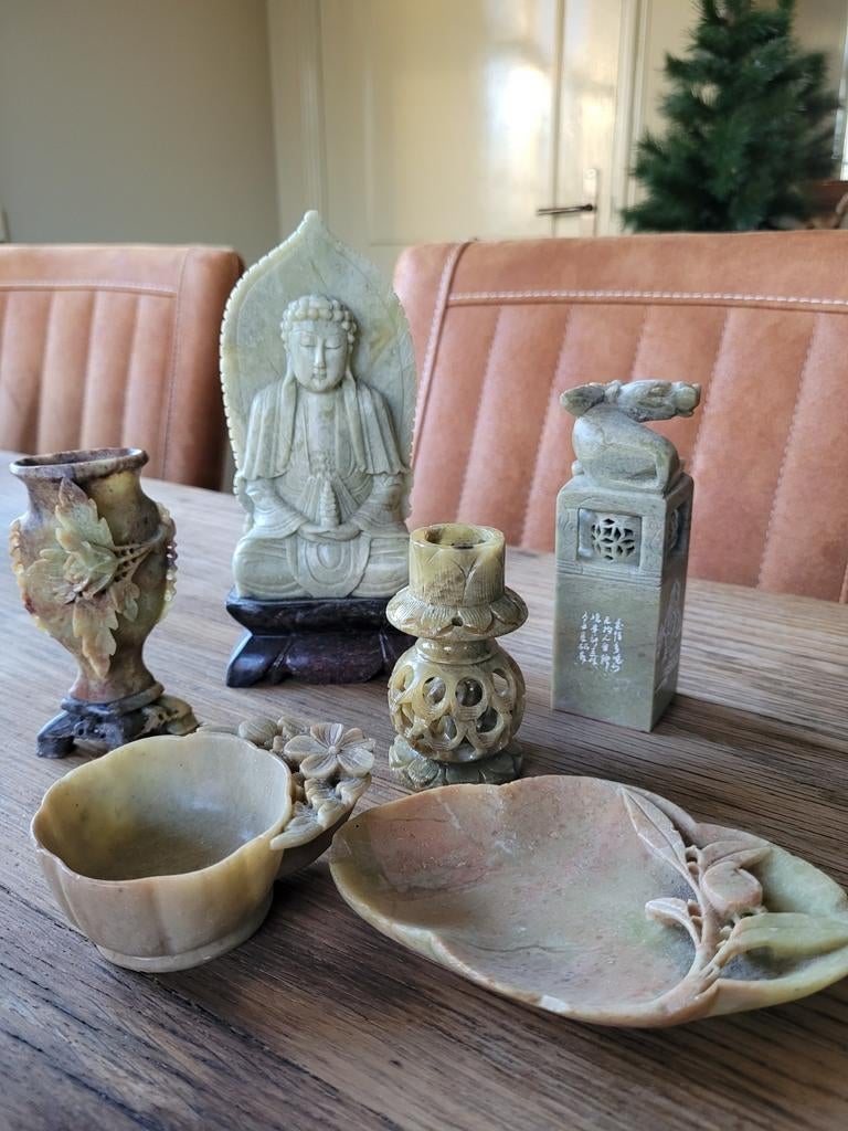 Lot handgesneden chinees steatiet speksteen zeepsteen, Antiek en Kunst, Ophalen of Verzenden