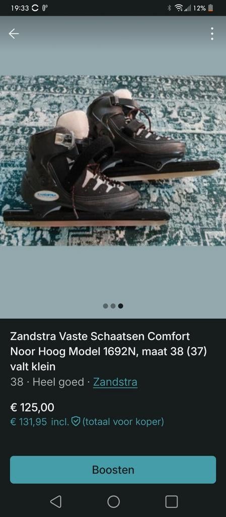 Zandstra Comfort Noor 1692N - Maat 38 (valt als 37), Sport en Fitness, Schaatsen, Ophalen of Verzenden, Zo goed als nieuw, Noren