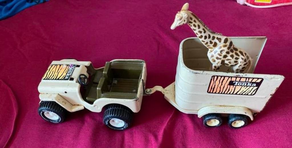 Vintage Tonka Safari Set  1970S - Jeep & Trailer met Giraffe, Ophalen, Gebruikt, Auto
