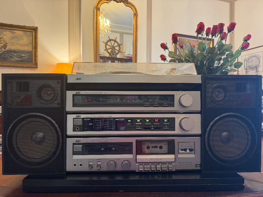 JVC Vintage Stereo Toren Set Platenspeler Cassettedeck ‘80, Gebruikt, JVC, Losse componenten, Ophalen