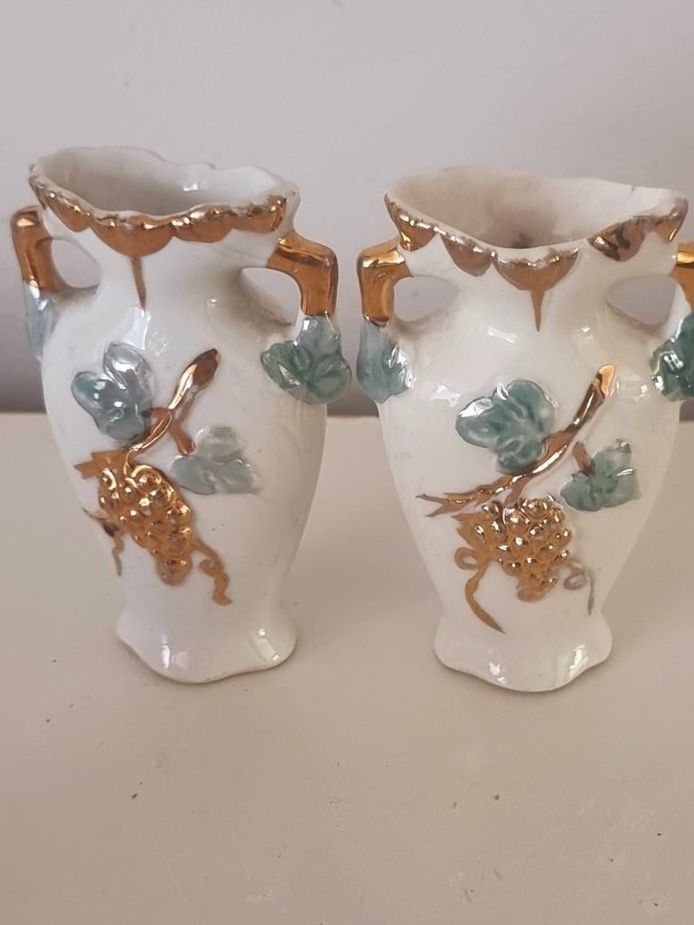 Vintage 1950 bladgoud porselein vaasjes, Antiek en Kunst, Antiek | Vazen, Ophalen of Verzenden