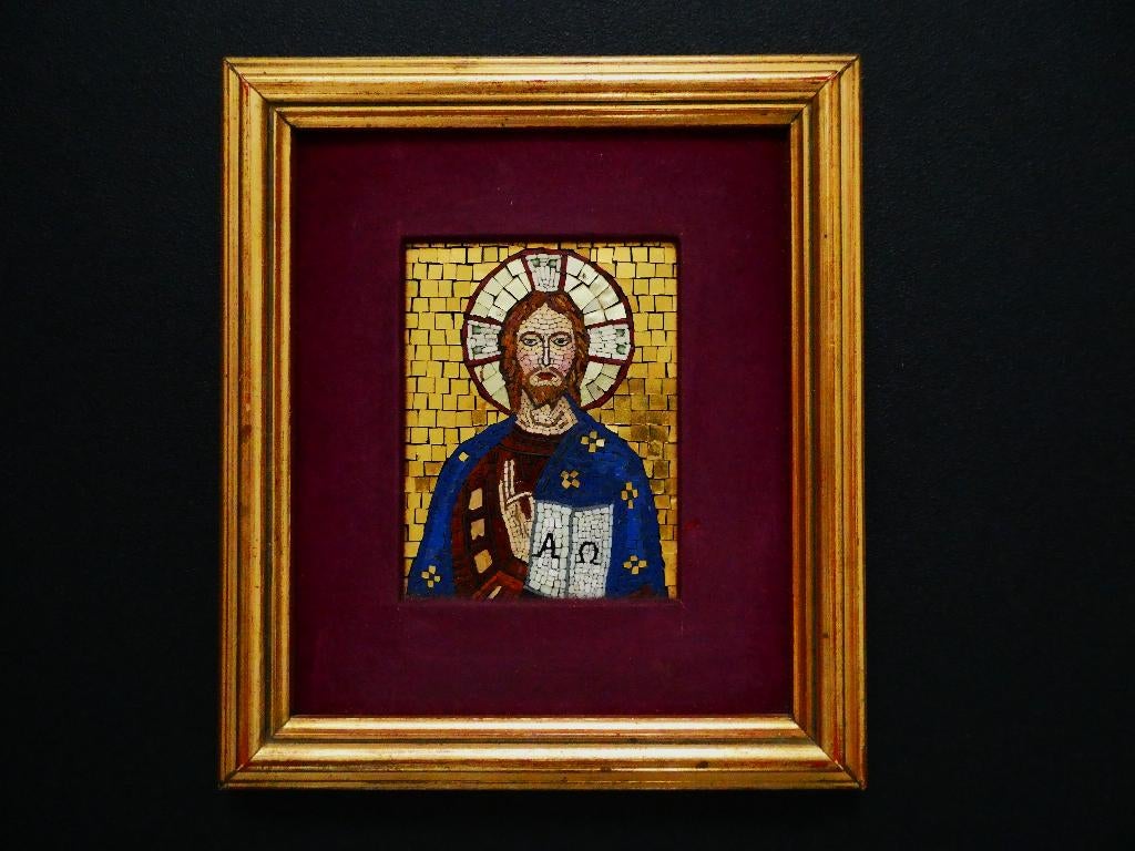 Mozaïek icoon van Jezus zegent mozaïeksteentjes bladgoud, Ophalen of Verzenden