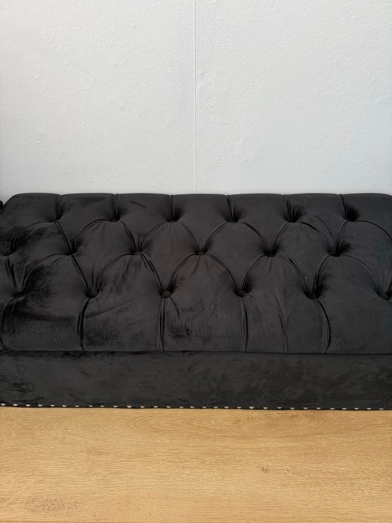 Fluwelen Opbergbankje - Zwart/Grijs met Chesterfield Stijl, Huis en Inrichting, Ophalen, Stof, Rechthoekig, 50 tot 75 cm