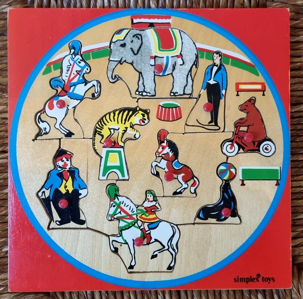 Simplex houten knopjespuzzel circus - jaren 50/60 - IZGST, Ophalen of Verzenden