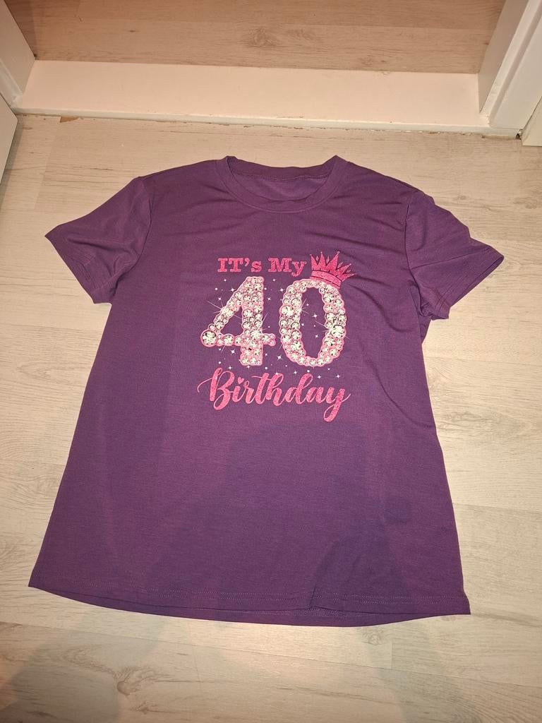 T shirt paars dames maat m it's my 40 birthday zgan!, Ophalen of Verzenden, Zo goed als nieuw, Maat 38/40 (M), Korte mouw