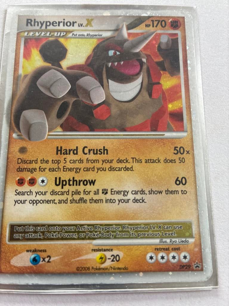 Zeldzame Rhyperior LV.X Pokémonkaart - Schitterend en Vet!, Ophalen of Verzenden, Zo goed als nieuw, Losse kaart, Foil