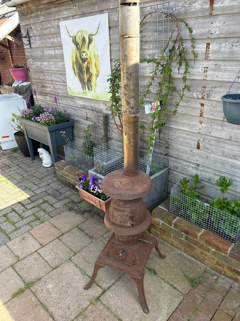 Terraskachel/potkachel patina roest met kachelzwart, Ophalen, Potkachel, Gebruikt, Vrijstaand