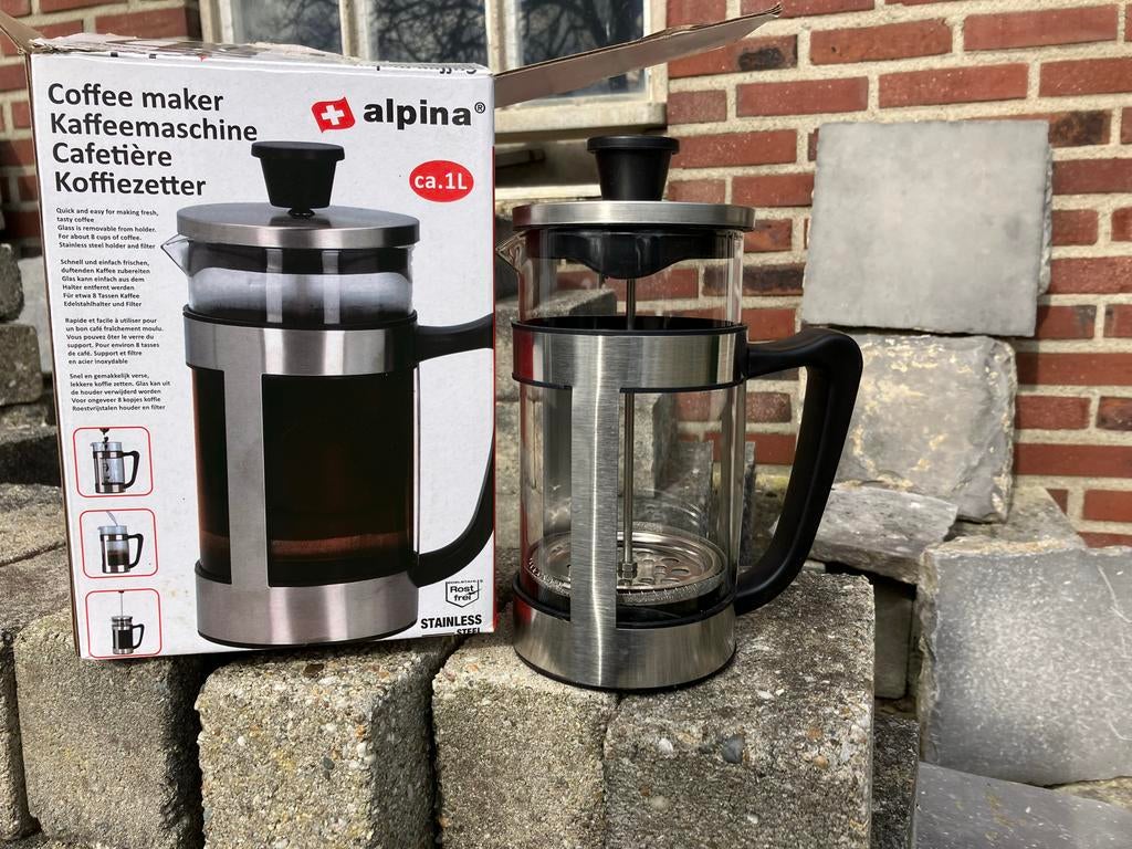 Alpina Koffiezetter - Cafetière - French Press - 1L, Overige modellen, Nieuw, Gemalen koffie, Ophalen of Verzenden