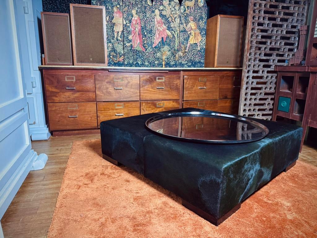 italiaans high end luxe XL design zitelement in zwarte vacht, |, 100 tot 125 cm, Leer, Ophalen of Verzenden