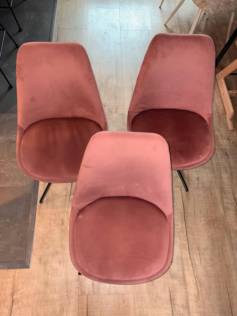3 stoelen in oud roze velvet stof, Overige kleuren, Drie, Ophalen of Verzenden, Zo goed als nieuw