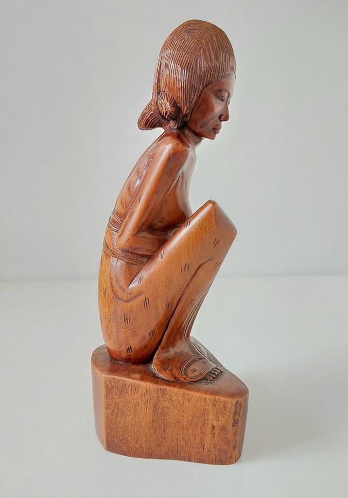 Art Deco Indisch Balinees Houtsnijwerk Sculptuur Beeld Indië, Antiek en Kunst, Verzenden