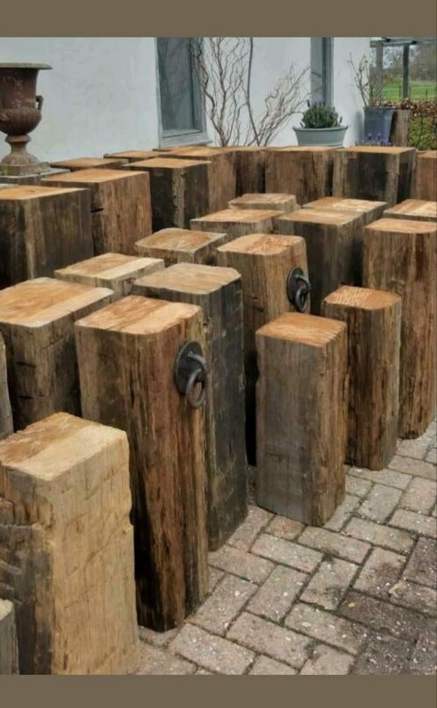 Grote voorraad Meerpalen voor tuin en terras., Tuin en Terras, Palen, Balken en Planken, Gebruikt, Ophalen