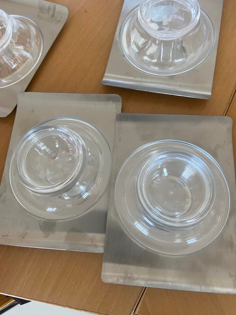 4 Gefu eierdopjes met onderschotel RVS met kunststof, Zilver, Ophalen of Verzenden, Metaal, Overige merken