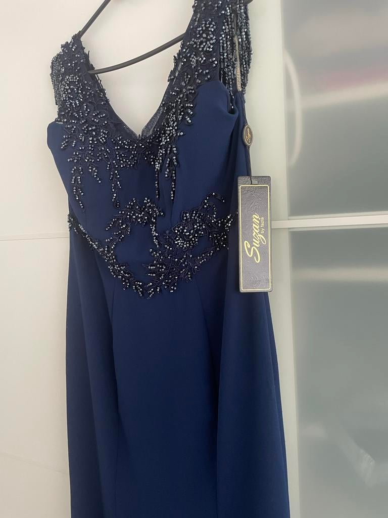 Nieuwe Donkerblauwe Galajurk met Kralen - Maat M, Maat 38/40 (M), Galajurk, Blauw, Nieuw