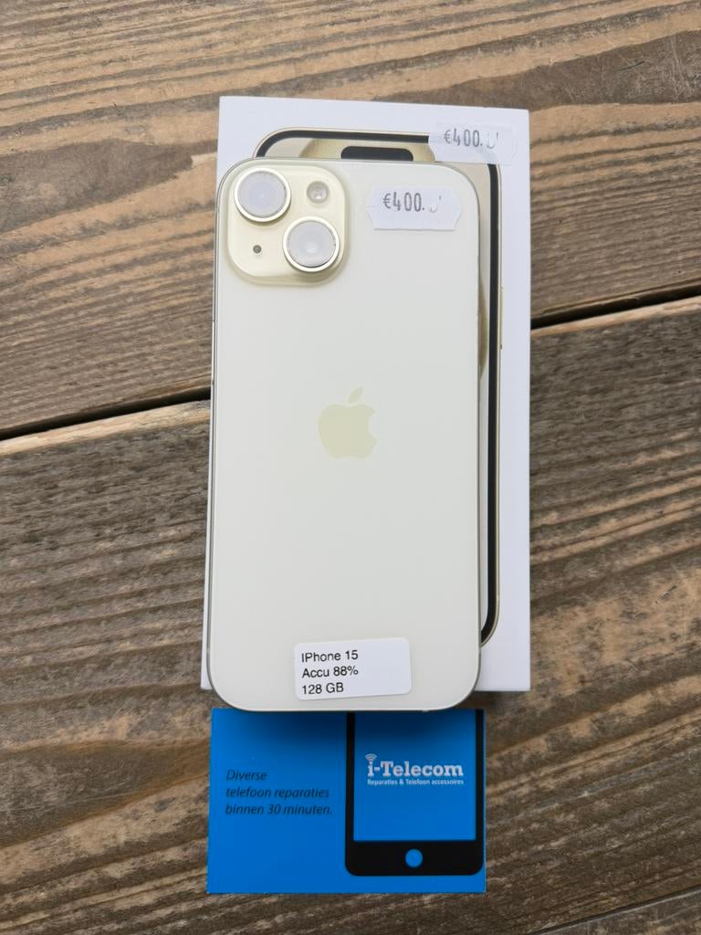 Iphone 15 yellow 128 GB met garantie 88%, Ophalen of Verzenden, Zo goed als nieuw, Overige typen, Apple iPhone
