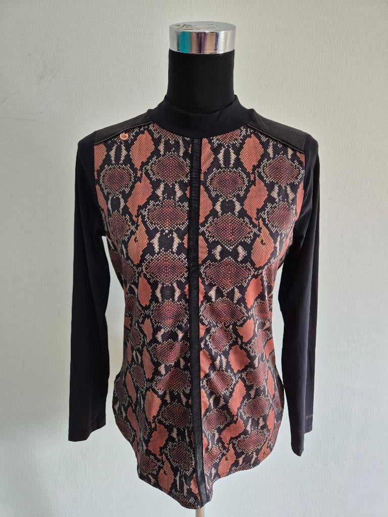 Top86 - Zwart-bruin Zip73 shirt maat XS (1), Zwart, Ophalen of Verzenden, Zo goed als nieuw, Lange mouw