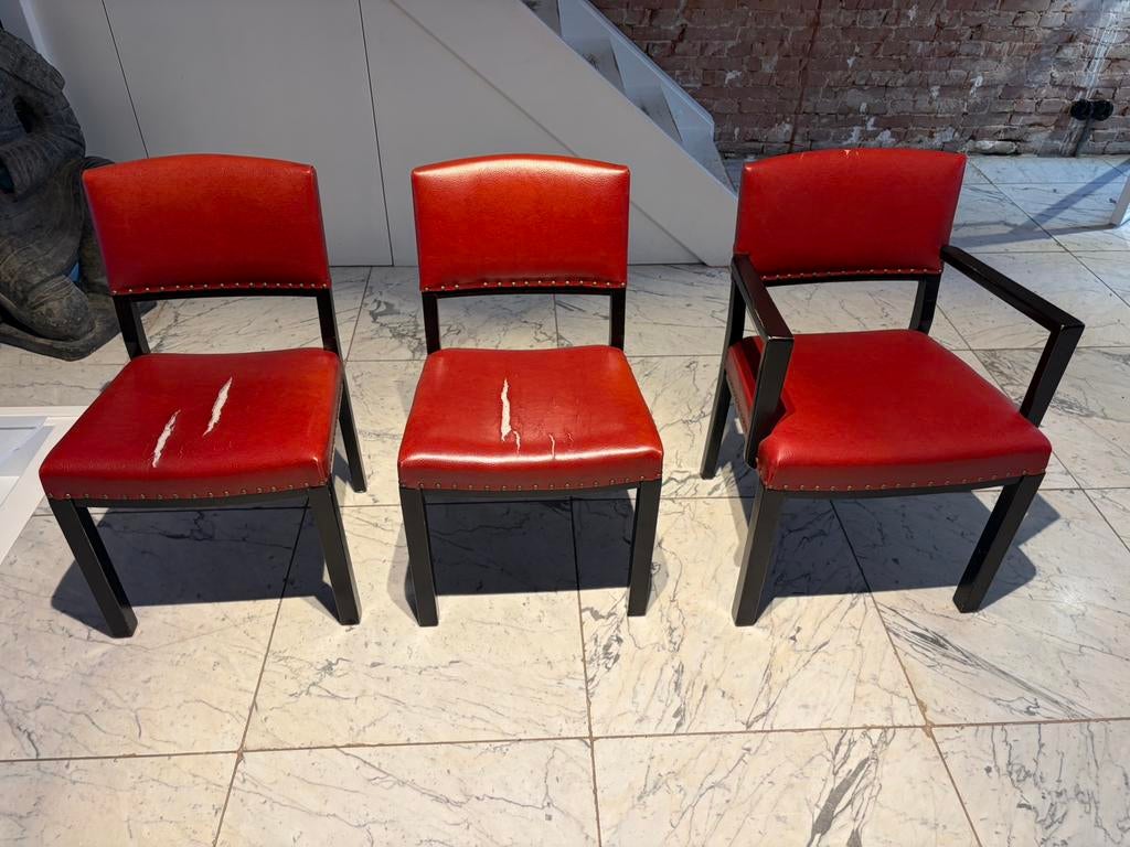 Set van drie vintage Pander eetkamerstoelen. Zwart houten f, Hout, Gebruikt, Zwart, Ophalen of Verzenden