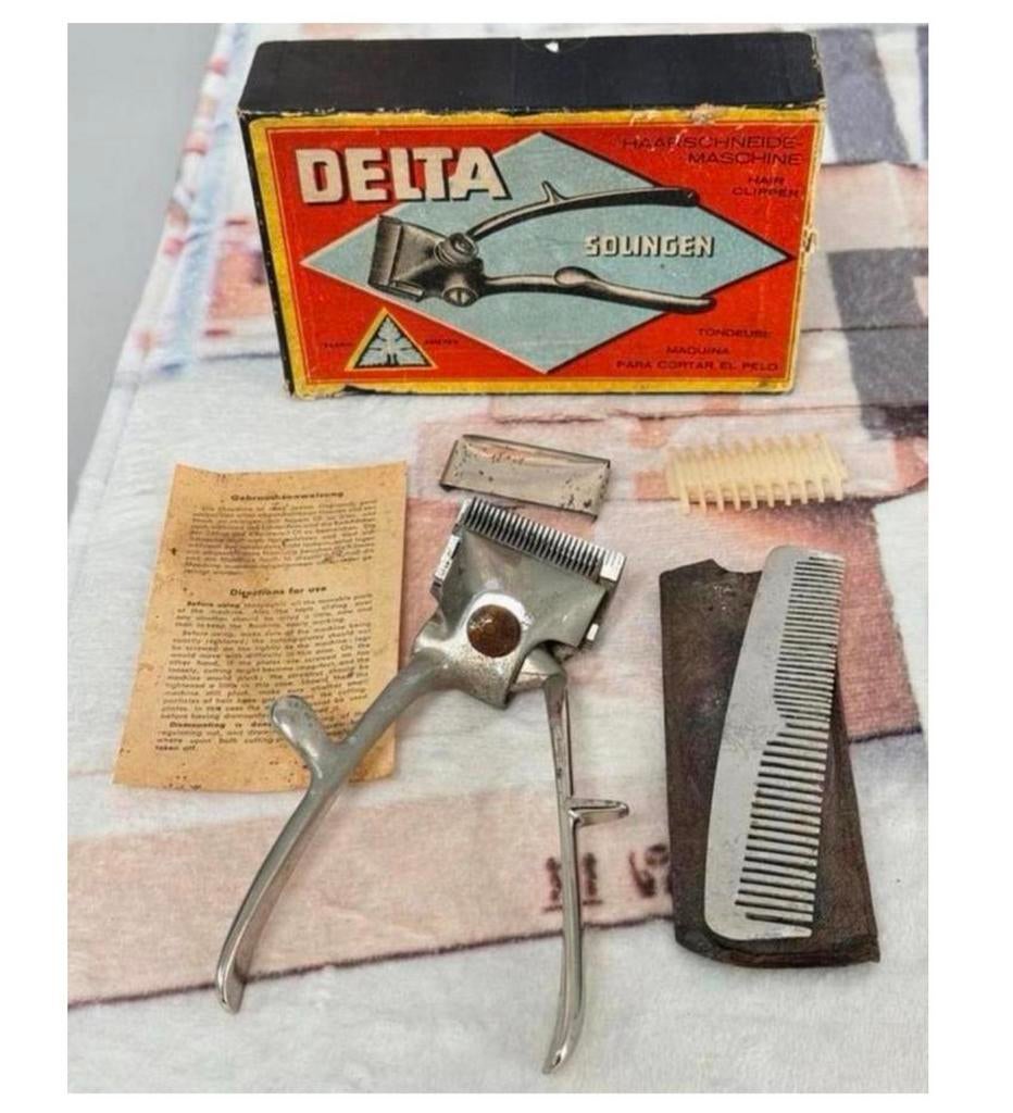 1951 - Delta solingen antiek Hand tondeuse clipper compleet, Antiek en Kunst, Ophalen of Verzenden