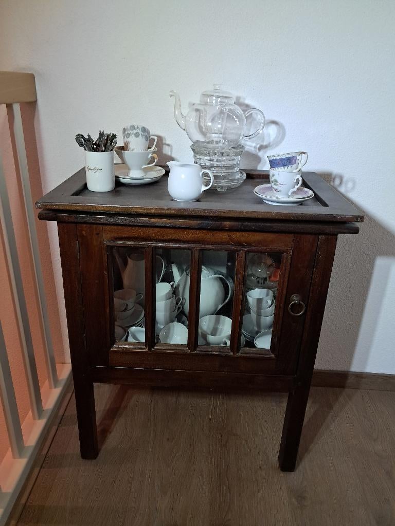 Leuk, antiek theekastje met dienblad, Antiek en Kunst, Antiek | Meubels | Kasten, Ophalen