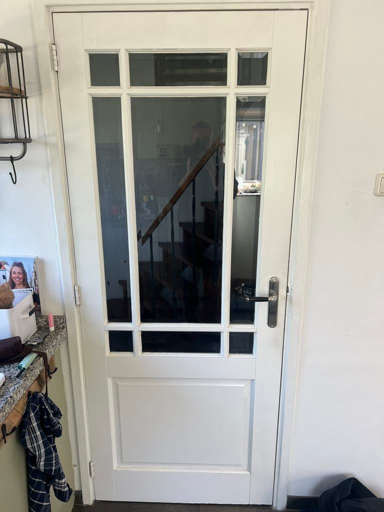 Deur hardhout met facet geslepen glas, Ophalen, Gebruikt, 80 tot 100 cm, Binnendeur