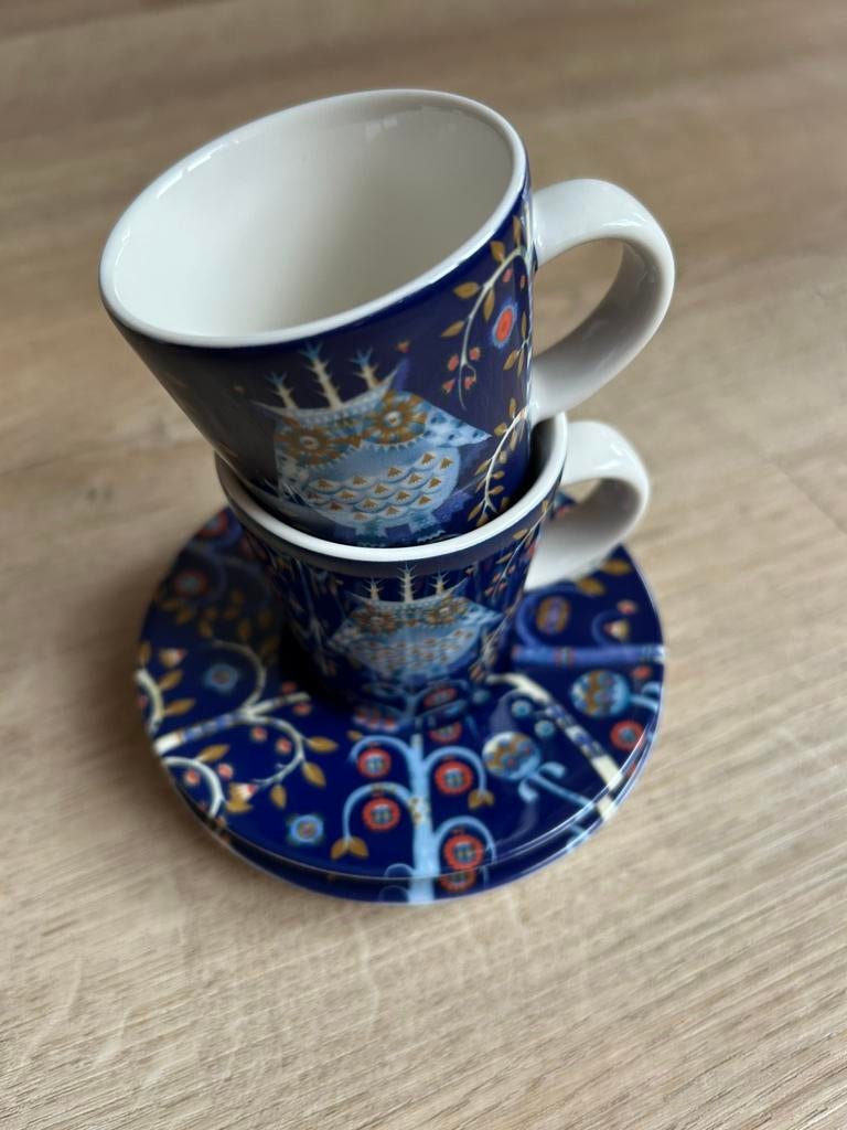 Iittala Taika espresso set kopjes met schotel blauw zgan, Huis en Inrichting, Ophalen of Verzenden, Zo goed als nieuw, Overige stijlen