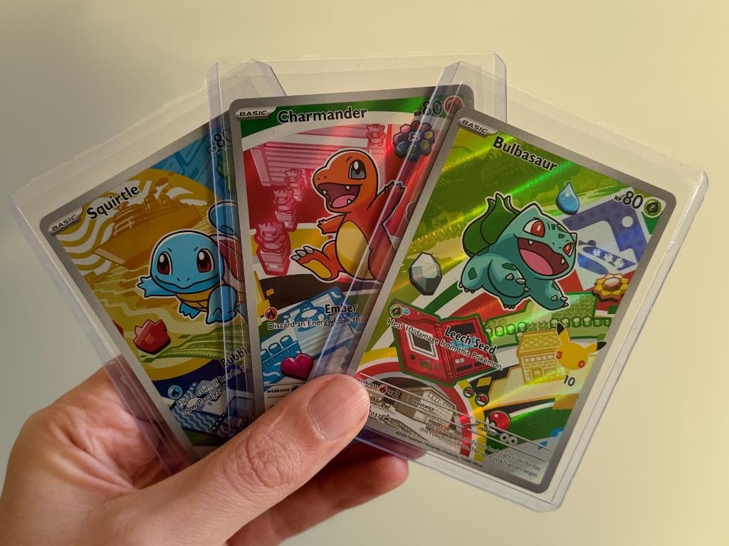 Kanto First Partner Gen 1 (Bulbasaur, Charmander, Squirtle), Ophalen of Verzenden, Nieuw, Meerdere kaarten, Foil