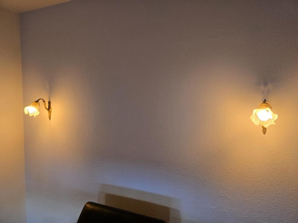 Set van 3 klassieke wandlampen, Huis en Inrichting, Lampen | Wandlampen, Ophalen, Zo goed als nieuw, Glas