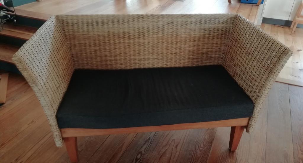 Bank Bankje Rotan Stof, Huis en Inrichting, Ophalen, Tweepersoons, 75 tot 100 cm, Minder dan 150 cm