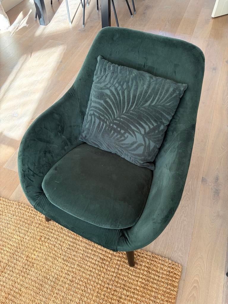 Groene velvet fauteuil, Ophalen, Gebruikt, 75 tot 100 cm, Stof