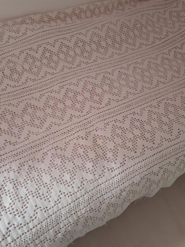 Sprei handgemaakt, gehaakt, Huis en Inrichting, Ophalen, Gebruikt, Eenpersoons, Wit