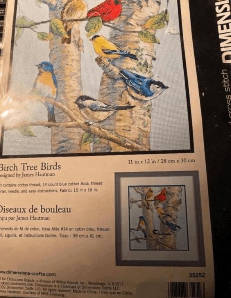 BORDUURPAKKET DIMENSIONS BIRCH TREE BIRDS, Verzenden, Nieuw, Handborduren, Borduurpakket