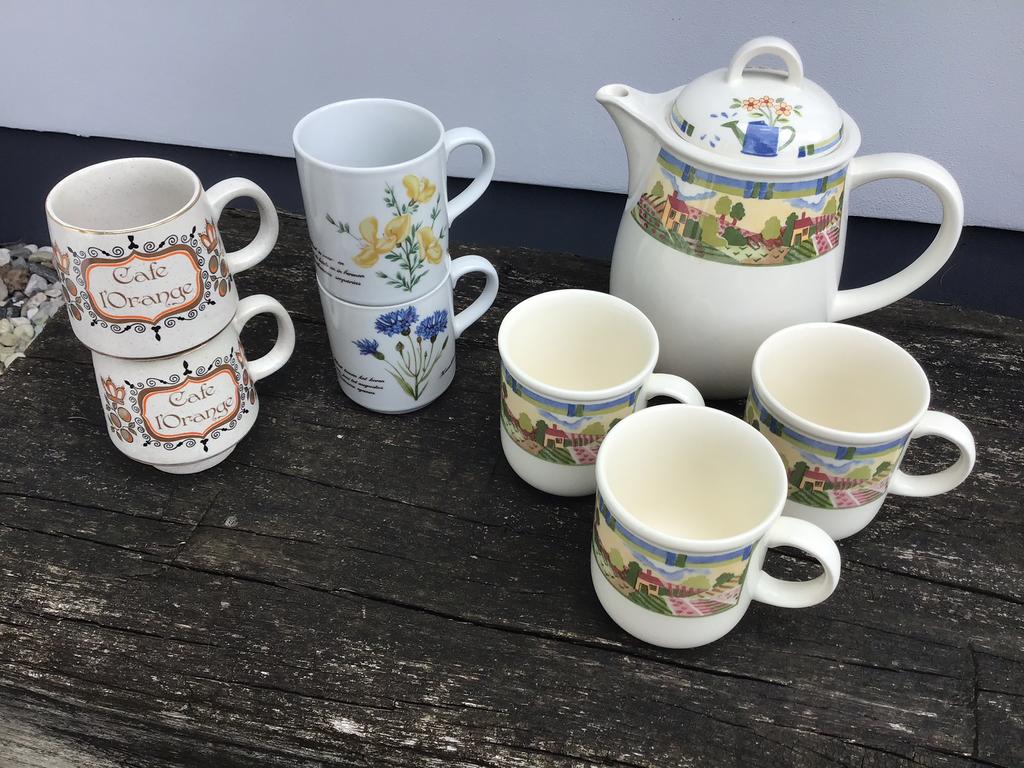 Theepot + bekers - bekers Libelle - bekers café’l Orange, Ophalen of Verzenden