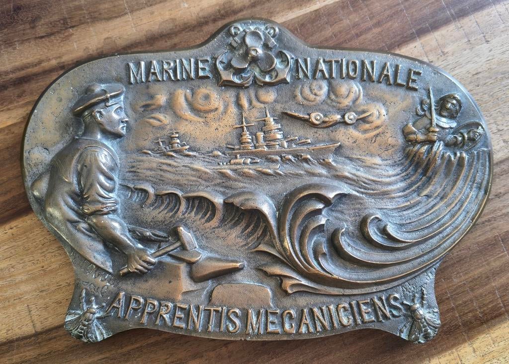 Bronzen plaquette Marine Nationale Apprentis Mécanicien, Ophalen, Gebruikt