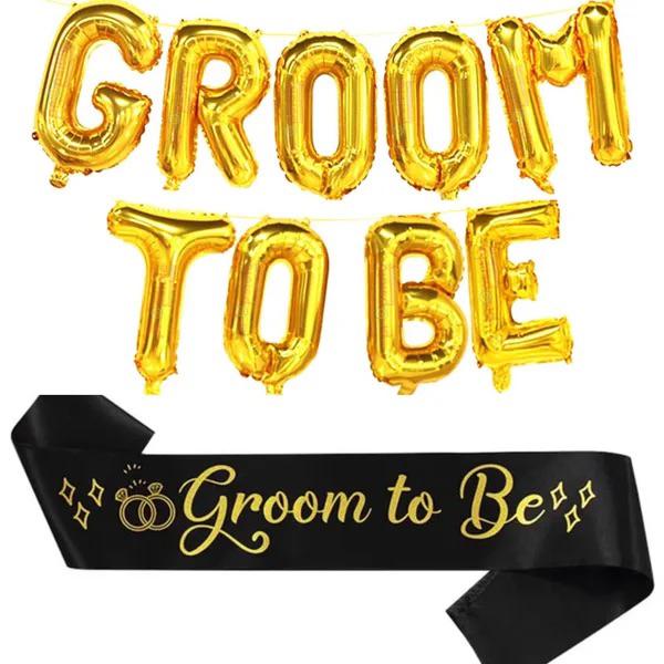 Folie ballonnen set en sjerp Groom to Be