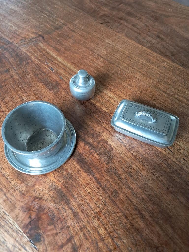 Set van 5 antieke tinnen items - Marinoni 85%, Ophalen of Verzenden