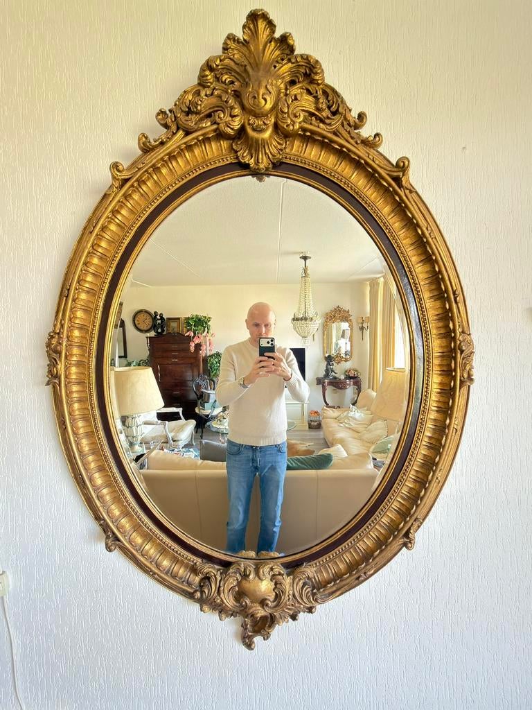 Grote ovale rococo spiegel Louis XV stijl 150x100cm, Ophalen of Verzenden