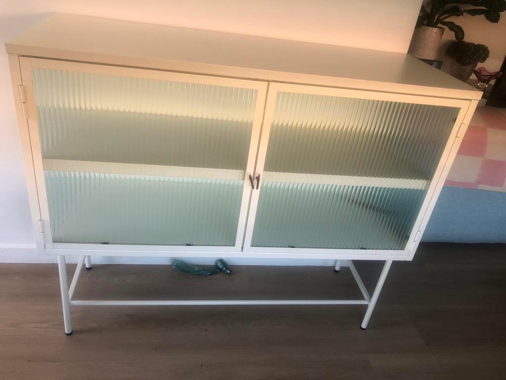 Medisch kastje streepjes glas metaal izgst, Zo goed als nieuw, Minder dan 100 cm, Metaal, 25 tot 50 cm