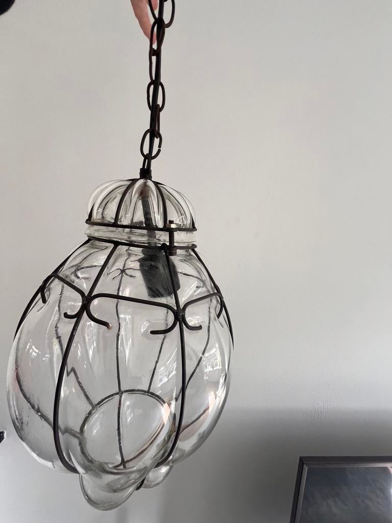 Glazen art deco lamp, Huis en Inrichting, Lampen | Hanglampen, Ophalen, Zo goed als nieuw, Glas, Minder dan 50 cm