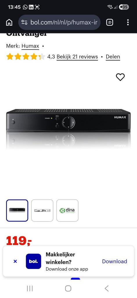 Humax Ontvanger 5300C Nieuw in Doos met Accessoires, Ophalen of Verzenden, Nieuw, Decoder