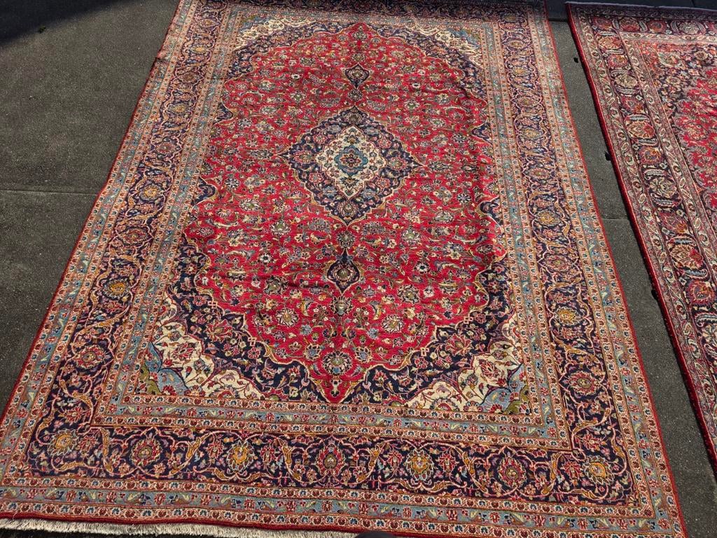 Vintage handgeknoopt perzisch tapijt kashan 400x300, Huis en Inrichting, Stoffering | Tapijten en Kleden, Gebruikt, 200 cm of meer