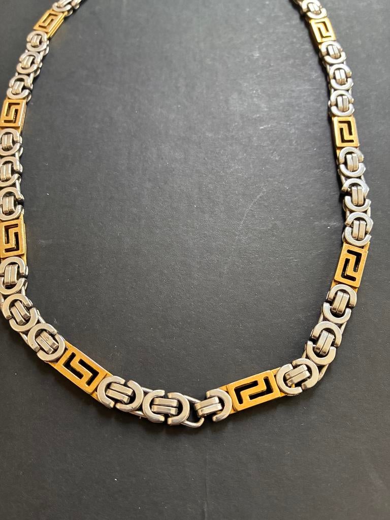 Koningsketting bicolor platte/lange schakels 60 cm, Ophalen of Verzenden, Gebruikt, Goud, Overige materialen