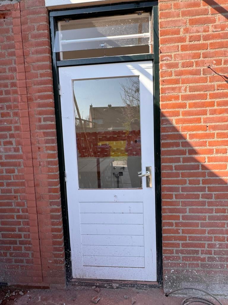 Witte buitendeur met glas, Doe-het-zelf en Verbouw, Deuren en Horren, Ophalen, Gebruikt, 80 tot 100 cm, 215 cm of meer